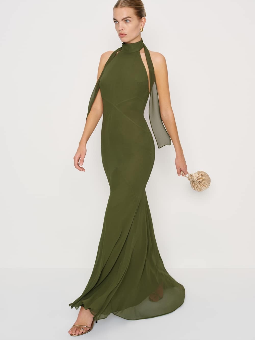ISO Reformation Shanelle Dress in Olive